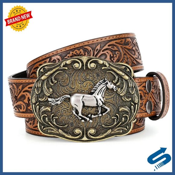 Leather Western Belt with Removable Buckle, 1.5\